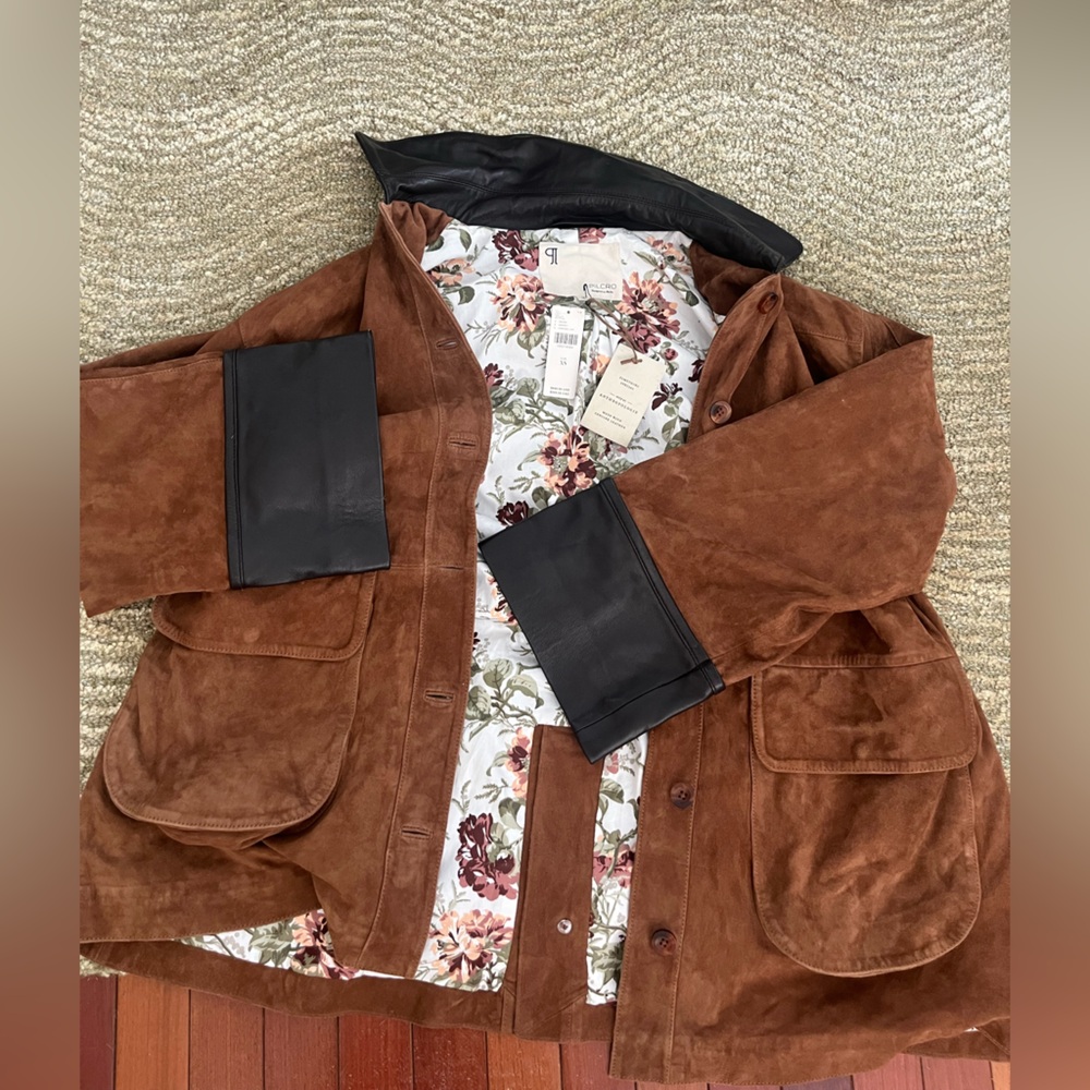 NWT #Anthropologie Retail$498 Brown Suede Women's Coat with leather cuff. Sz xs - Picture 11 of 12